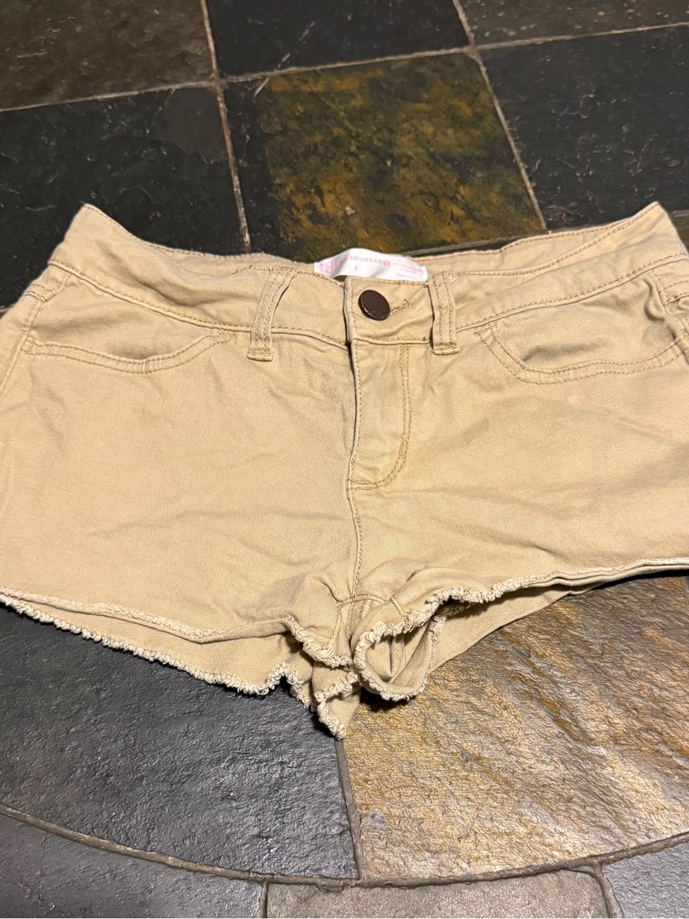 No Boundaries Tan Frayed Hem Jean Shorts